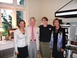 Pittock Mansion Executive Director Marta Bones, Pittock Mansion Member and Volunteer Fritz Camp, Pittock Mansion Programs Manager & Curator Patricia Larkin, and Pittock Mansion Docent Barbara Masterson