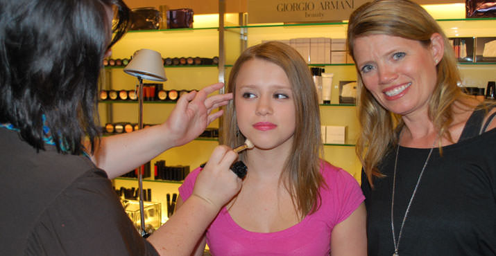 Sarah and Shelly Bigley at the make-up counter