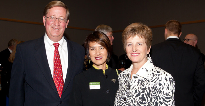 Alice Wiewel (center) pictured with Duane and Barbara McDougall at PSU's Simon Benson Awards Dinner