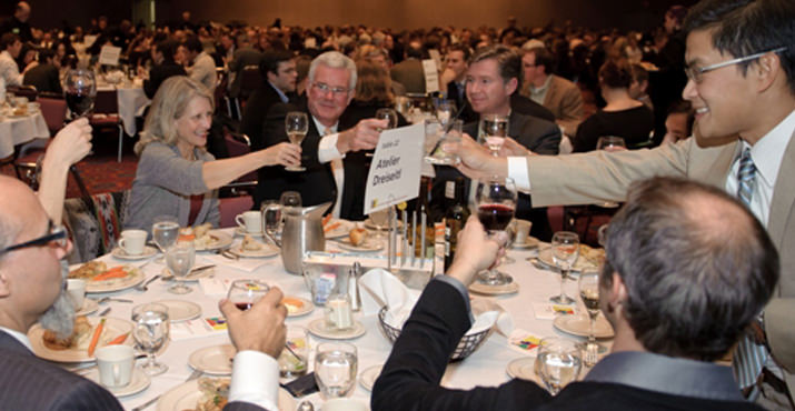 Mauricio Villarreal, Jocelyn Bates, patrick O'Brien, Charles Brucker, Robert Hoang and JP Phillips toast the evening's success.