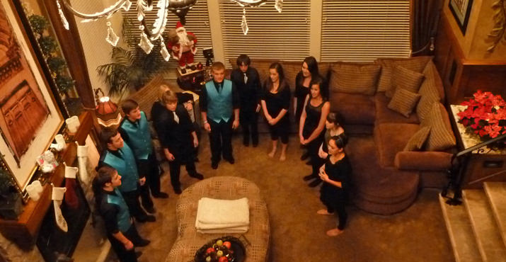 Wilsonville High School singing group "Soul'd Out" in the Koshuba's living room