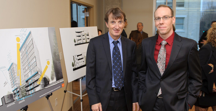 Paul Jeffreys, architect from SERA Architects with Sean Hubert, Senior Director of Housing at Central City Concern.