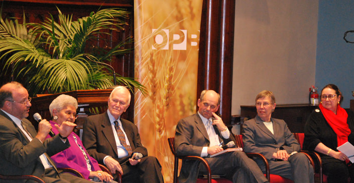 Panelist included: Former Member of Senator Hatfield's Legislative Staff Jack Robertson, Former Chair of the Grand Ronde Tribal Council Kathryn Harrison, Former United States Senator Bob Packwood, Kerry Tymchuk, Executive Director Oregon Historical Society, Former United States Congresswoman Elizabeth Furse, Senator Betsy Johnson