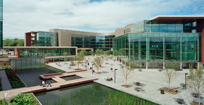 Wall insulation is made from more than 2,300 pairs of recycled blue jeans. The Visitor Center building, attached to the Seattle Center garage, achieved LEED Gold certification and has one of the largest green roofs in the Pacific Northwest.