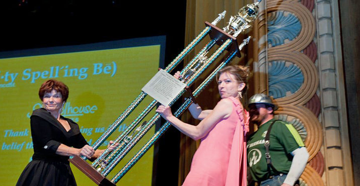Actor, Pat Janowski took home the six-foot-tall Celebrity Spelling Bee trophy. 