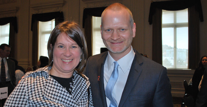 Danielle Swope, the founder of The Children's Book Bank is pictured with Dwight Adkins-- the Hands On Greater Portland Assistant Director who helped organize the event.