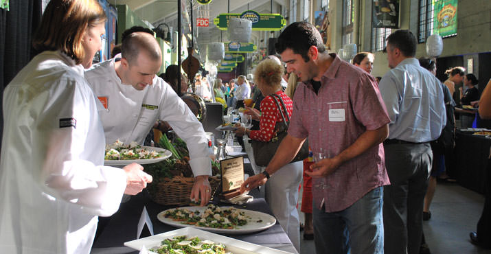 New Seasons Market was serving up Spring Vegetables atop lacy potatoe cakes with goat cheese or dungeness crab.