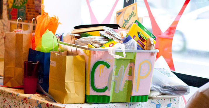 Party guests brought art supplies to donate to CHAP's programs in area hospitals.