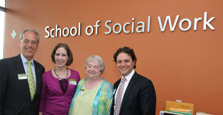 President Wiewel, MSW Student Joanna House, Interim Dean Nancy Koroloff, and Dean David Springer