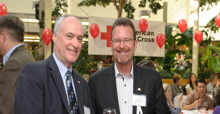 John Prescott, incoming chair of American Red Cross Oregon Trail Chapter, with Don Pearson, regional President of Wells Fargo. Wells Fargo is one of 16 companies to receive the full-circle award.