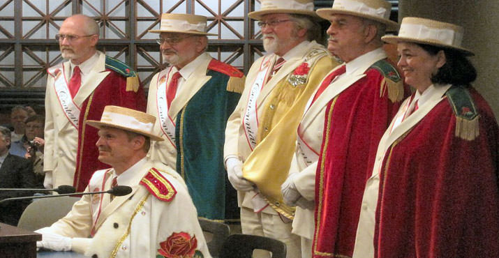 Prime Minister Robert H. Hungerford and a group of Rosarians appeared in front of Portland's City Council for the Mayor's Official Proclamation of June, 2012 as Royal Rosarian Month in Portland. The Rosarians are celebrating their Centennial this year.