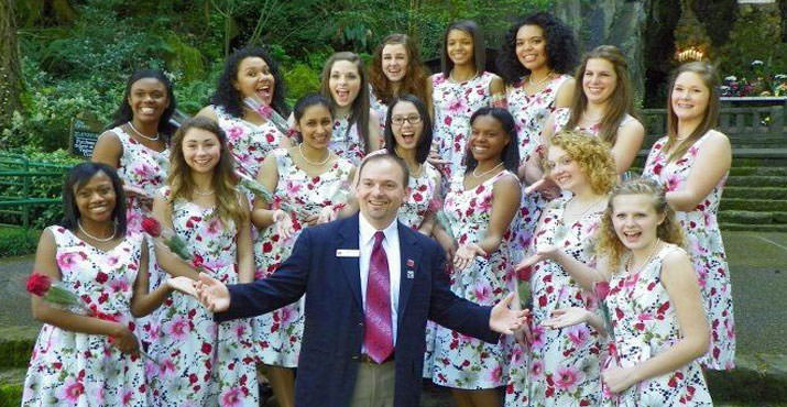Portland Rose Festival Foundation CEO Jeff Curtis meets the 2012 Rose Festival Court at the annual Blessing of the Festival ceremonies at the Grotto,