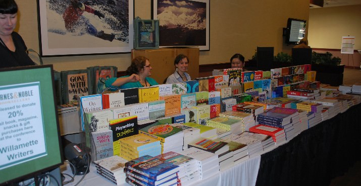 Book sellers offer a variety of fiction and nonfiction, many written and signed by conference speakers.
