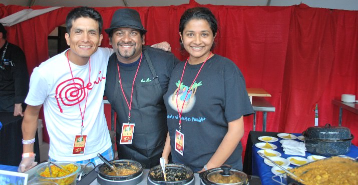 Eddy Gonzales, Chef Shyam Dausoa from Chez Dodo and Sala Kannan were serving Dholl Puri and Portobello Bury - a Mushroom Curry with Lentil Fritters served Chutney & Pickled Vegetables.