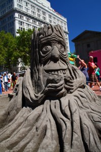 This is the sand sculpture crowned the winner build by Hoffman Construction & Woofter Architecture with the coveted Golden Shovel.