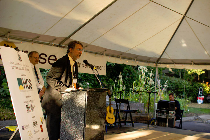 MC and former Board member Roger Anthony with ROSE Executive Director Nick Sauvie. (photo credit: Zach Reitan)