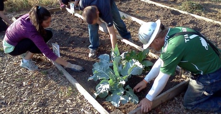 Portland Timbers forward Kris Boyd (9) and Timber Joey volunteer with fans at Ockley Green K-8 School for Growing Gardens as part of Stand Together Week on October 8, 2012 in Portland, Oregon. (Matthew Ellis for Portland Timbers) 