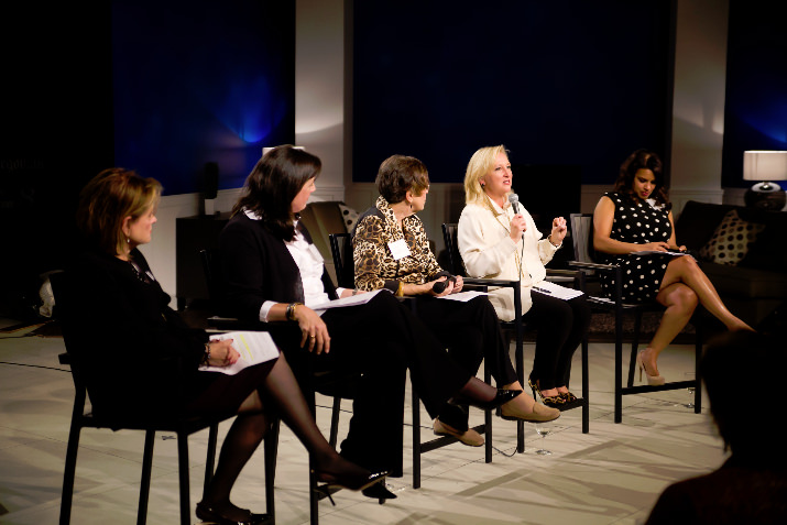 The panelists interviewing Cindy Tortorici