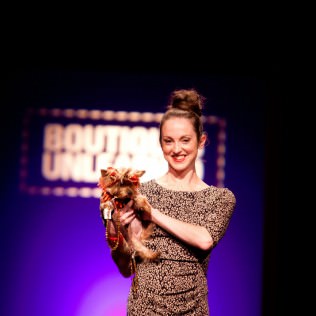Oregon Ballet Theater’s Principal Ballerina, Allison Roper, walked with Twinkie in the Boutiques Unleashed fashion show. 