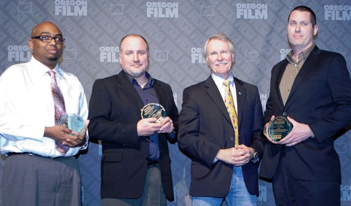 Governor Kitzhaber presents the Film Advocate Award to Derrick Roberson, Sergeant Erin Smith and Sergeant Peter Simpson (photo: Frank DiMarco)