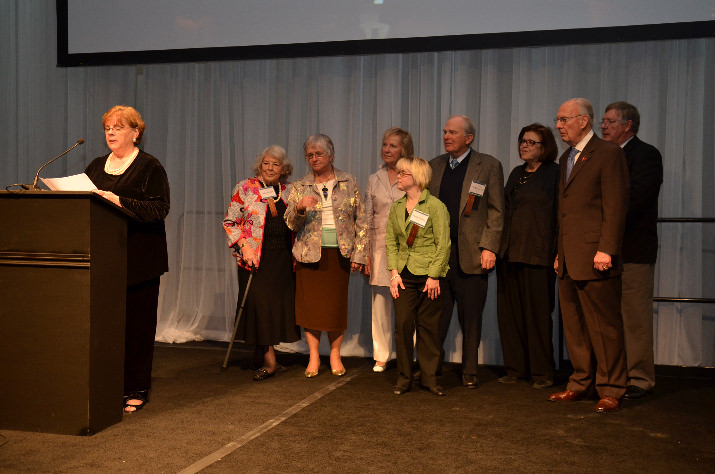 Past Heart of Gold award recipients are honored at the 2013 Heart of Gold event on Feb. 21. From left, Eloise Savage represents Providence Child Center Guild, Nancy Lematta, Ann Humberston, Karen Gaffney, Pat Becker, Pat Moss, Bill Schonely and Jim Moss.