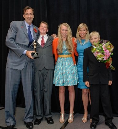 Chris Dudley, Former NBA Player and Founder of the Chris Dudley Foundation,son Charles, daughter Emma, his wife, Chris Love Dudley, and son Sam. 