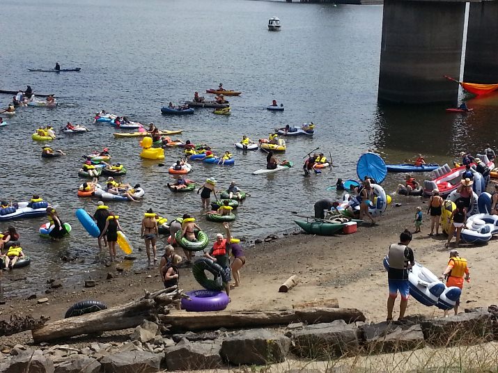 The event included an inner-tube parade and bands on a barge. The Big Float is open to all ages. All floaters must wear a life jacket. It's a safe voyage, not a race.