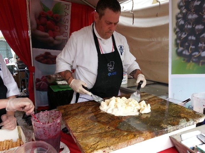 Jeff Wood from Le Cordon Bleu stirred up some fresh Marionberry ice cream.