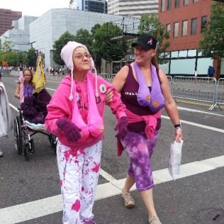 Sandy Castillo is a 62 year old survivor who wore her hot pink sweatshirt with pride.