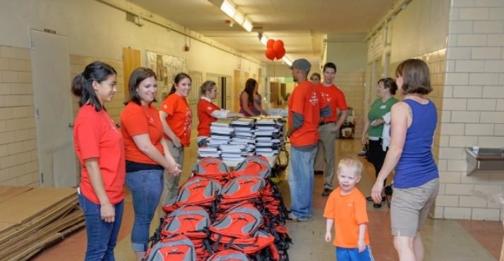 The second part of the sponsorship is the backpack giveaway portion of Tools for Schools. On the first week of school the business partners/sponsors and volunteers from their organization go to the schools they are supporting and hand out the backpacks.