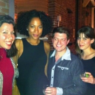 Portland Center Stage’s Associate Development Director Jennifer Goldsmith with Natalie Paul (Camae in The Mountaintop), Brandon Woolley (PCS’s Producing Associate) and Rebecca Felch (PCS’s Executive & Human Resource Administrator).