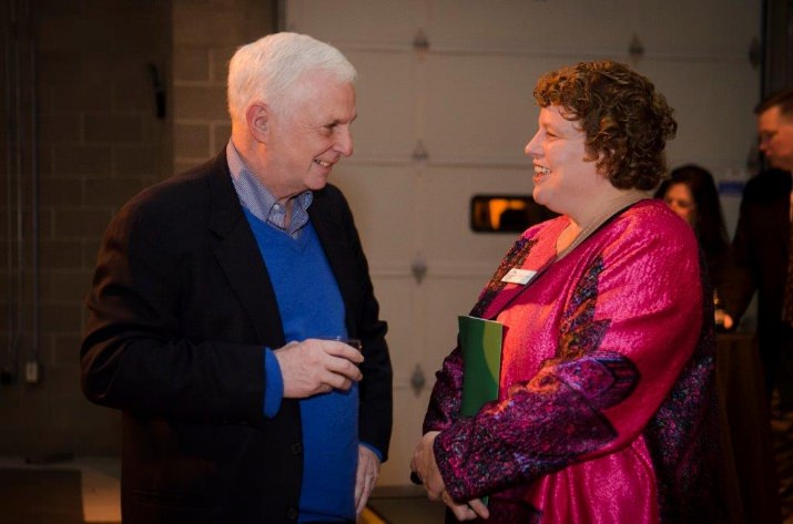 CEO Susannah Morgan greets former Oregon Food Bank Board Member, Phil Kalberer during the reception.  Photo by Sarah Galbraith