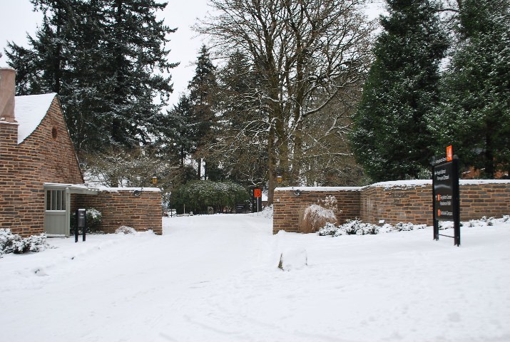 Lewis and Clark College under a blanket of snow.