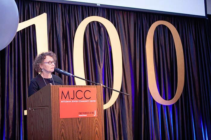Judy Margles, Executive Director of the Oregon Jewish Museum telling a history of the MJCC for the last 100 years.