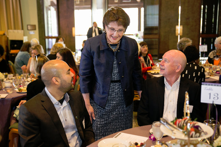 Marcelo Anteparra-Naujock (Warner Pacific Board of Trustees and Executive Creative Director with Cafelli), with Dr. Andrea Cook (President of Warner Pacific) and guest Larry Briggs 