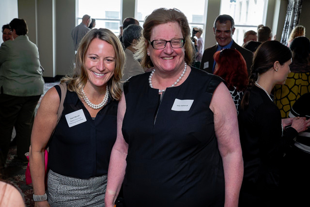 Vice Chair of Equity Foundation Board and PSU Head Women's Basketball Coach, Sherri Murrell poses with attorney Jody Stahancyk from Stahancyk, Kent, & Hook P.C. pose for the camera