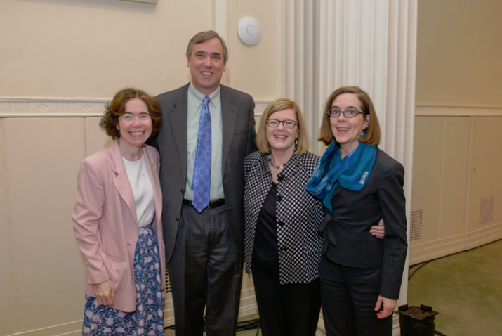 All of the Pro-Choice Champions together in one place: from left, former State Rep. Mary Nolan (2011), Senator Jeff Merkley (2014), Oregon Senate Majority Leader Diane Rosenbaum (2013) and Oregon Secretary of State Kate Brown (2012).
