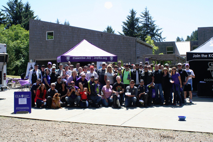 Nearly 100 riders turned out for this Fifth Annual JoyRide. They are shown here outside the Caring Cabin in Pacific City, OR.