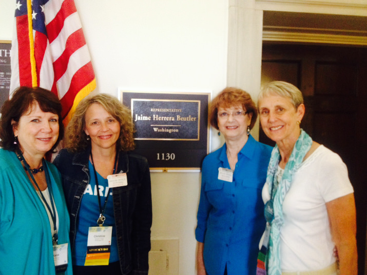 Diane Elizondo, Chris O’Hara, Rebecca Coulson, Diane O’Connor (left to right) following a meeting with staff of US Rep. Jaime Herrera Beutler, R-WA. Diane, Chris and Diane are on the board of the Ovarian Cancer Alliance of Oregon and SW Washington. Diane, Diane and Rebecca are ovarian cancer survivors.