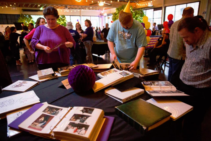 Scrap books and photo albums were on brought back memories at the birthday party.