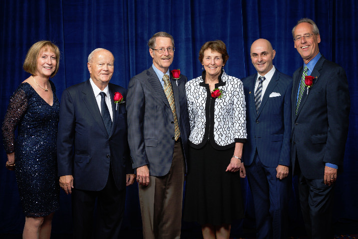 PSU Foundation President/CEO Françoise Aylmer  joins honorees Earle M. Chiles, David Vernier, Christine Vernier and ​Simon Benson Award for Alumni Achievement recipient ​Ramon S. Torrecilha​, Ph.D​.  and PSU President Wim Wiewel 