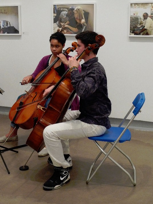 YMA String students Tommy C. and Mya H. provide beautiful cello music for the reception. 