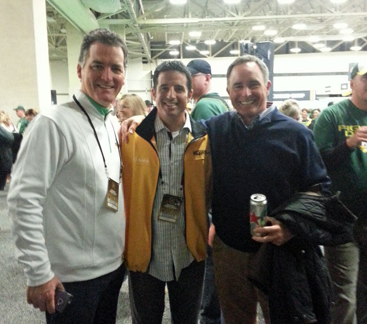 KGW's Joe Donlon, Drew Carney pose with Steve Klein