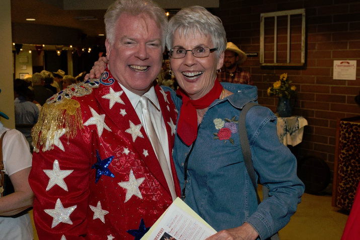 Broadway Rose General Manager, Dan Murphy shares a laugh with Hootenanny! guest and longtime Broadway Rose supporter, Bonnie Conger. 