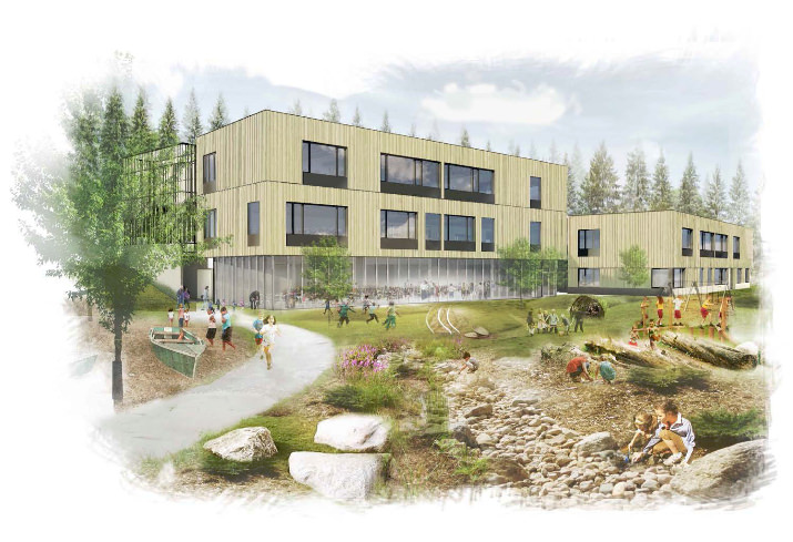 A rendering of the new Lower School building.