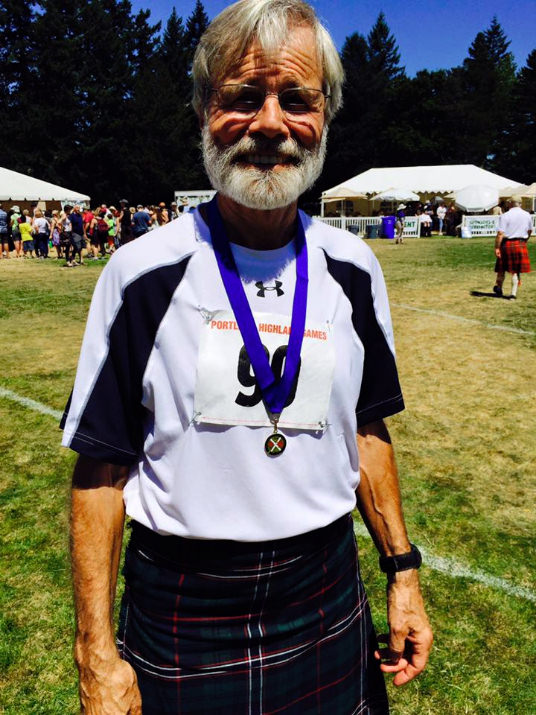 Daniel Fraser was the fastest super senior on the kilted mile race and finished with a time of 6:57.