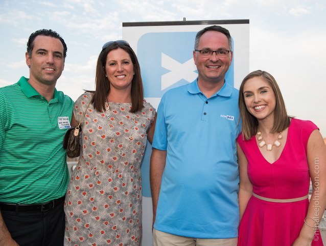 Jeff and Tracy Borlaug, founders of the Brody Borlaug Foundation, pose with Alan George, SEMpdx President, and Cassidy Quinn, entertainment reporter at KGW, after an interview. 