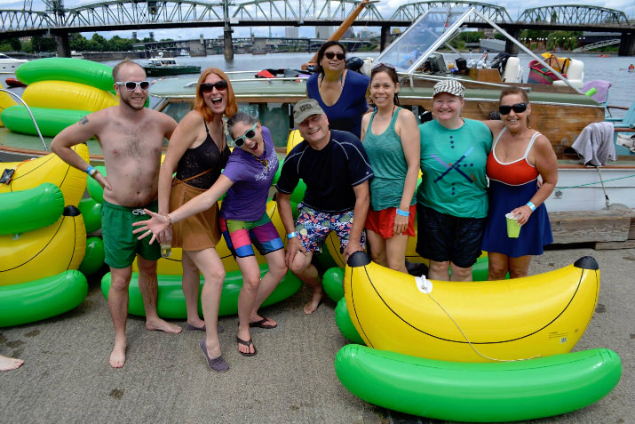This group of friends is ready for the river. They're With Scott Landia, Jayna Lamb, Chaska Ñahuicha, Flū Rangpor Nęsnah, Michelle Stoll and Tina-Marie Novak.