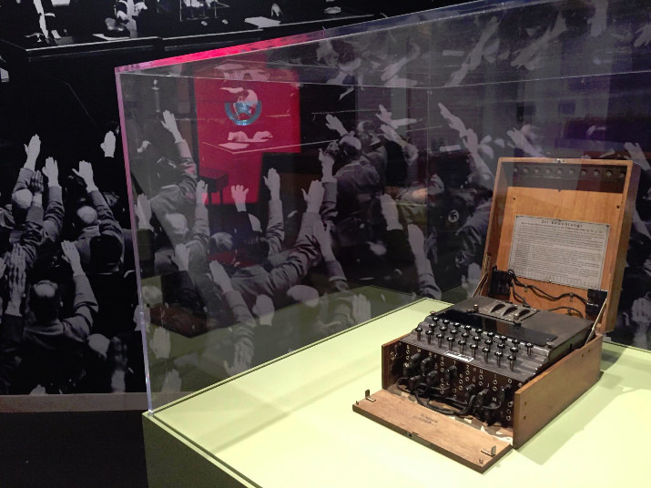 "World War II: A World at War, A State Transformed" has a Enigma Machine on display.
