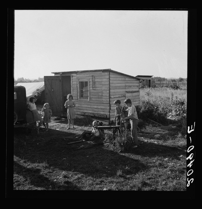 Oregon, Marion County, near West Stayton. Bean pickers' children in camp at end of day